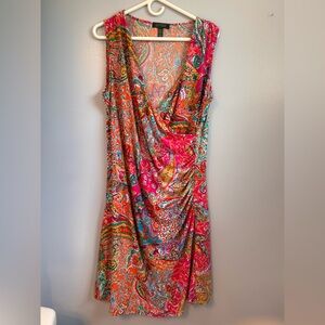 Ralph Lauren Pink & Orange Paisley Midi Dress Sz 1X
